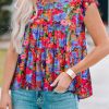 Multicolor Floral Print Ruffle Tiered Short Sleeve Babydoll Top