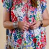 Red Plus Floral Print Ruffle Cap Sleeve V Neck Blouse