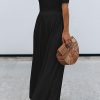 Black Short Sleeve Bodice Flowy Wide Leg Jumpsuit