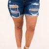 Blue Plus Size Rolled Hem Distressed Denim Shorts