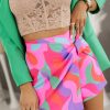 Rose Twisted Geometric Print High Waist Casual Shorts