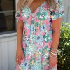 Multicolor Floral Print Tie Back Short Sleeve Dress