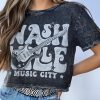 Black NASHVILLE MUSIC CITY Acid Wash Graphic Tee