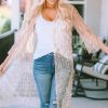 White Sequin Sheer Long Sleeve Open Front Kimono