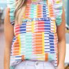 Multicolor Striped Print High Neck Flutter Top