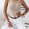 Khaki Chevron Hollowed Knit Tank Top