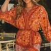 Orange Boho Floral Wrap V Neck Tie Waist Romper - Perfect For Your Luxe Getaway