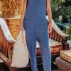 Blue Slouchy Sleeveless Waffle Knit Jumpsuit