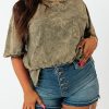 Green Plus Size Mineral Wash Seamed Short Sleeve T Shirt