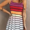 Gradient Striped Print Smocked Halter Open Back Fit Flare Dress