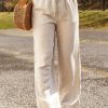 Apricot Linen Elastic Drawstring Waist Loose Pants