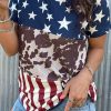 Blue Western Flag Print Patchwork T-shirt