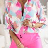 Pink Geometric Block Printed Roll Tab Sleeve Shirt