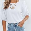 Chic White Puff Sleeve Top With Keyhole Back