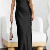 Black Satin Backless Tube Top Maxi Dress