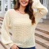 Seductive And Graceful: Apricot Sheer Openwork Knit Sweater