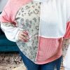 Pink Leopard Patchwork Color Block Knitted Plus Size Top