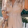 Khaki Flap Pockets Elastic Waist Romper