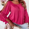 Rose Lace Crochet Cut-Out Bracelet Sleeve Ruffle Blouse