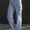 Sky Blue High Waist Wide Leg Cargo Jeans