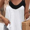 White Two Tone Splicing Eyelet Textured Tank Top