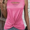 Rose Laser Cut Slits Twist Front Tank Top