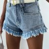 Sky Blue Raw Hem Acid Wash Denim Shorts