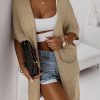 Khaki Dolman Half Sleeve Pocketed Long Cardigan