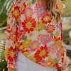 Orange Floral Print Frilled Long Puff Sleeve Blouse - Perfect For Daily Wear