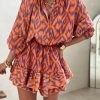 Orange Aztec Bubble Sleeve High Waist Romper