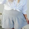 Gray Smocked High Waist Plus Crinkle Shorts - Flattering And Comfortable