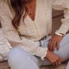 Beige Lace Crochet Embroidered V Neck Blouse