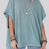 Sky Blue Ribbed Knit Batwing Sleeve Tunic Oversized T Shirt