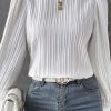 White Ribbed Crewneck Puff Long Sleeve Top