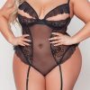 Black Plus Size Lace Mesh Ruffle Peekaboo Teddy Lingerie