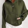 Chic Green Zip Up Sweatshirt With Stand Collar And Thumbhole Sleeves