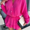 Rose Textured Tiered Ruffled Buttoned Long Sleeve Romper - Perfect For Any Occasion