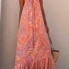 Orange Geometric Print Tassel Tie Halterneck Maxi Dress