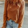 Brown Textured Round Neck Long Sleeve Top - Elevate Your Wardrobe