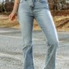 Sky Blue Subtle Ripped Detail Flare Bottom Jeans