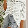 Whit Fishnet Knit Ribbed Round Neck Short Sleeve Sweater Tee