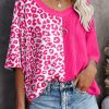 Rose Waffle Knit Leopard Solid Contrasting Blouse