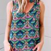 Blue Printed Knotted Shoulder Tank Top