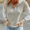 Gray Long Sleeve Textured Knit Patchwork Hoodie