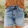 Sky Blue Retro High Waist Raw Hem Denim Shorts