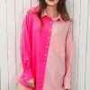 Pink Color Block Patchwork Oversized Shirt - Chic And Comfortable