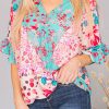 Multicolor Leopard Floral Mixed Print Ruffle Sleeve Surplice Blouse