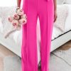 Rose Rhinestone Buckle Sash Wide Leg Pants