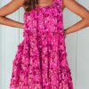 Rose Tiered Ruffled Square Neck Sleeveless Floral Mini Dress