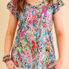 Multicolor Abstract Print Tiered Ruffled V Neck Blouse